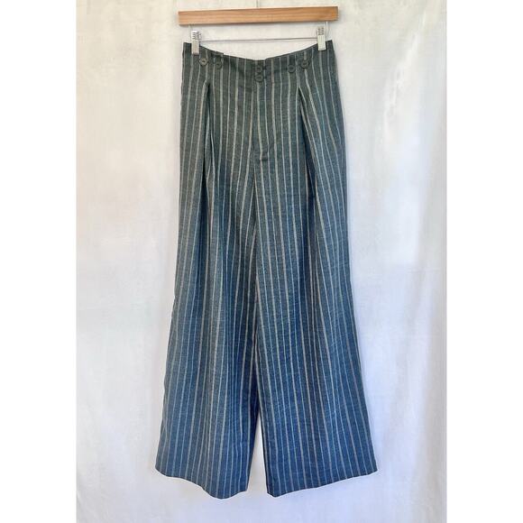 NWT Anthropologie Pinstriped Trousers High Waisted Pants Size 4 Navy Blue Women - Picture 2 of 7